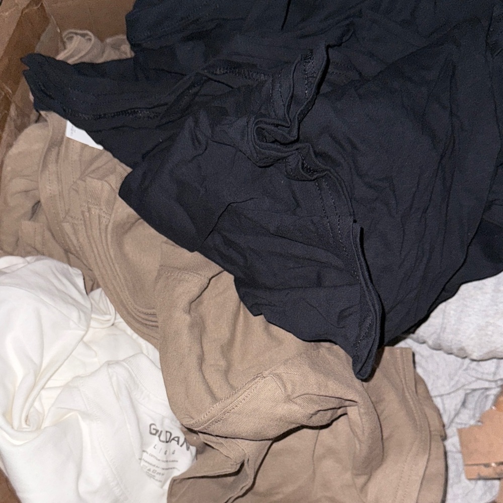 Black, Tan, and White T-shirts